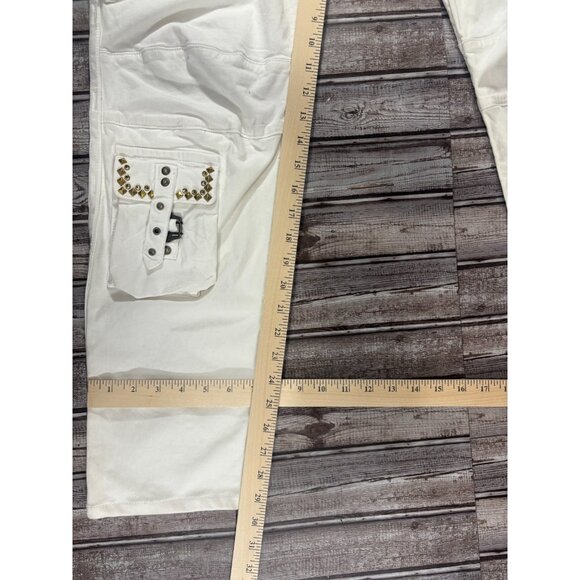 ROBINS military cargo pant sz 38 white w black diamond aurum crystals NWOT $349 - Picture 3 of 9